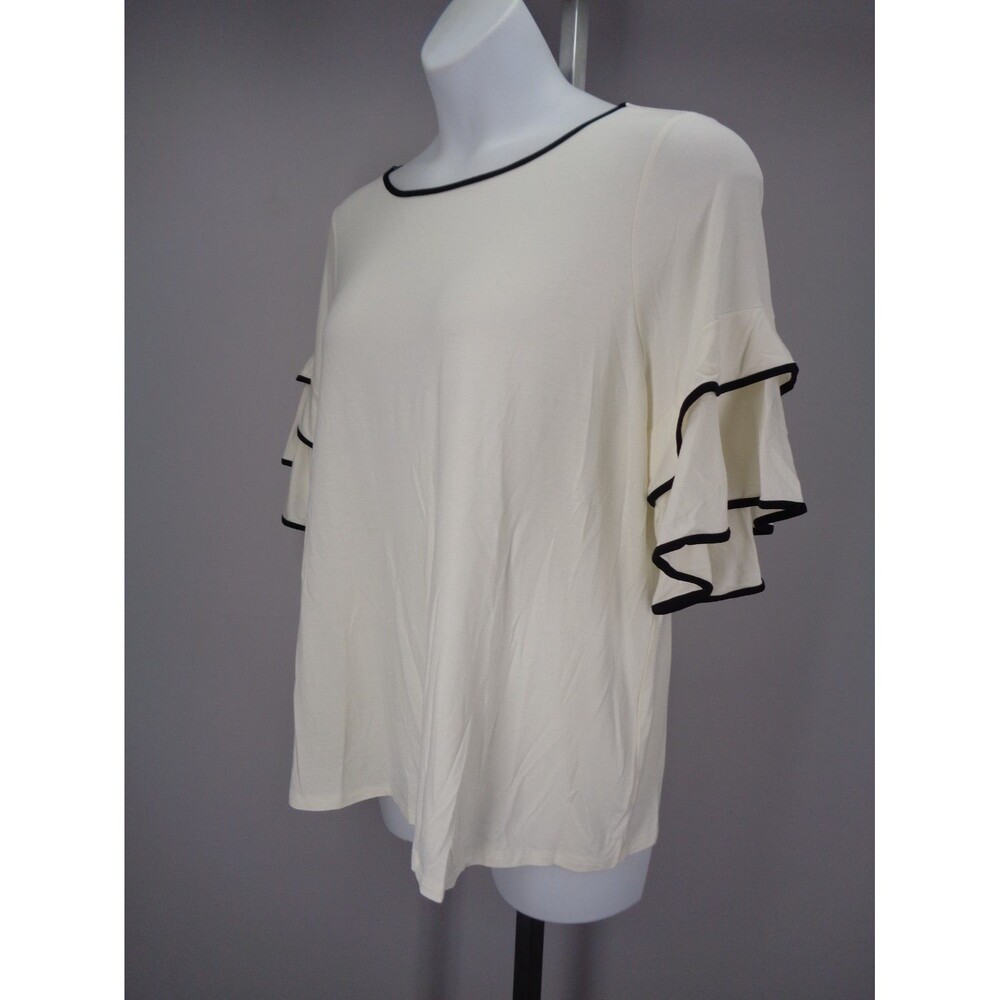 J Jill Wearever Collection Tiered Sleeve Top Size XL Ivory Cream Black New - Picture 5 of 11